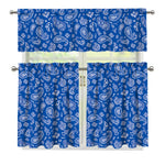 Blue Paisley Bandana Pattern Print 3 Piece Kitchen Curtains