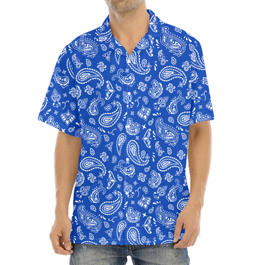 Blue Paisley Bandana Pattern Print Aloha Shirt