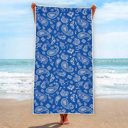 Blue Paisley Bandana Pattern Print Beach Towel