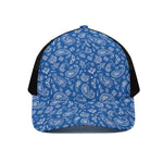 Blue Paisley Bandana Pattern Print Black Mesh Trucker Cap
