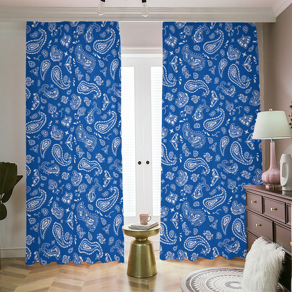 Blue Paisley Bandana Pattern Print Blackout Pencil Pleat Curtains