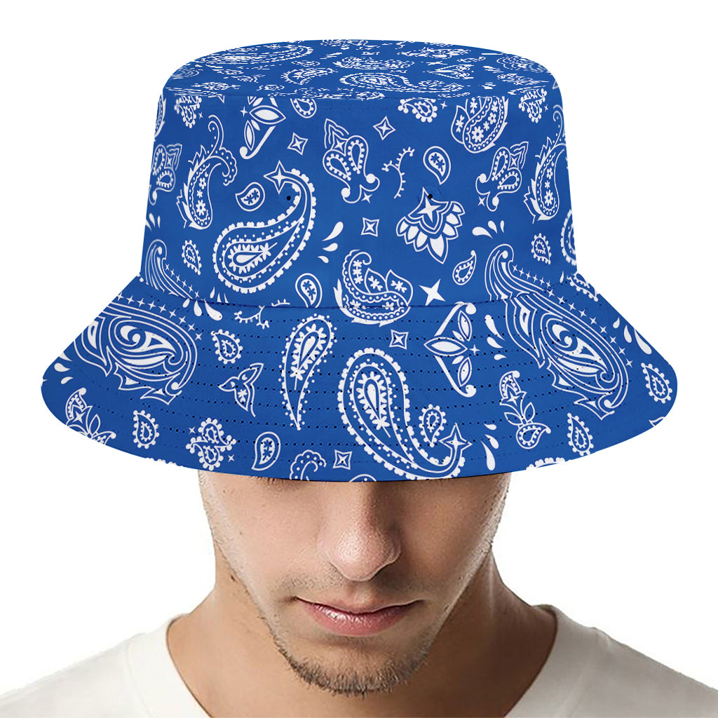 Blue Paisley Bandana Pattern Print Bucket Hat
