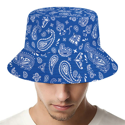 Blue Paisley Bandana Pattern Print Bucket Hat