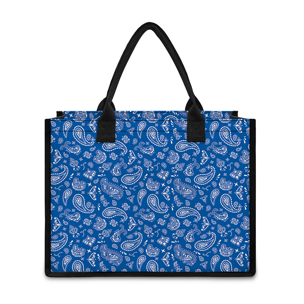 Blue Paisley Bandana Pattern Print Canvas Tote Bag