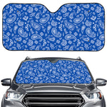 Blue Paisley Bandana Pattern Print Car Windshield Sun Shade