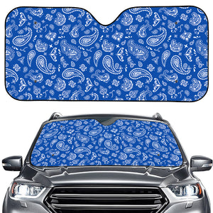 Blue Paisley Bandana Pattern Print Car Windshield Sun Shade