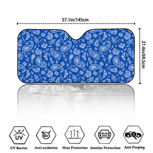 Blue Paisley Bandana Pattern Print Car Windshield Sun Shade