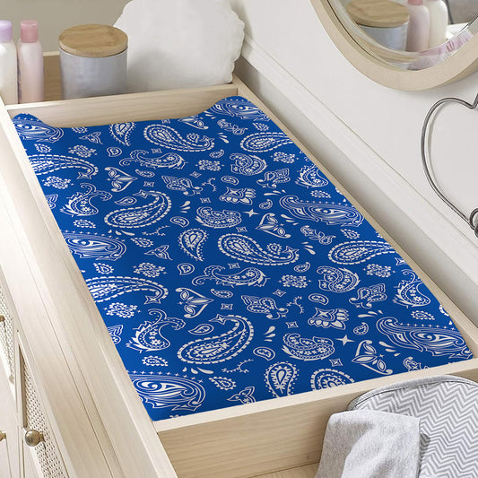 Blue Paisley Bandana Pattern Print Changing Pad Cover