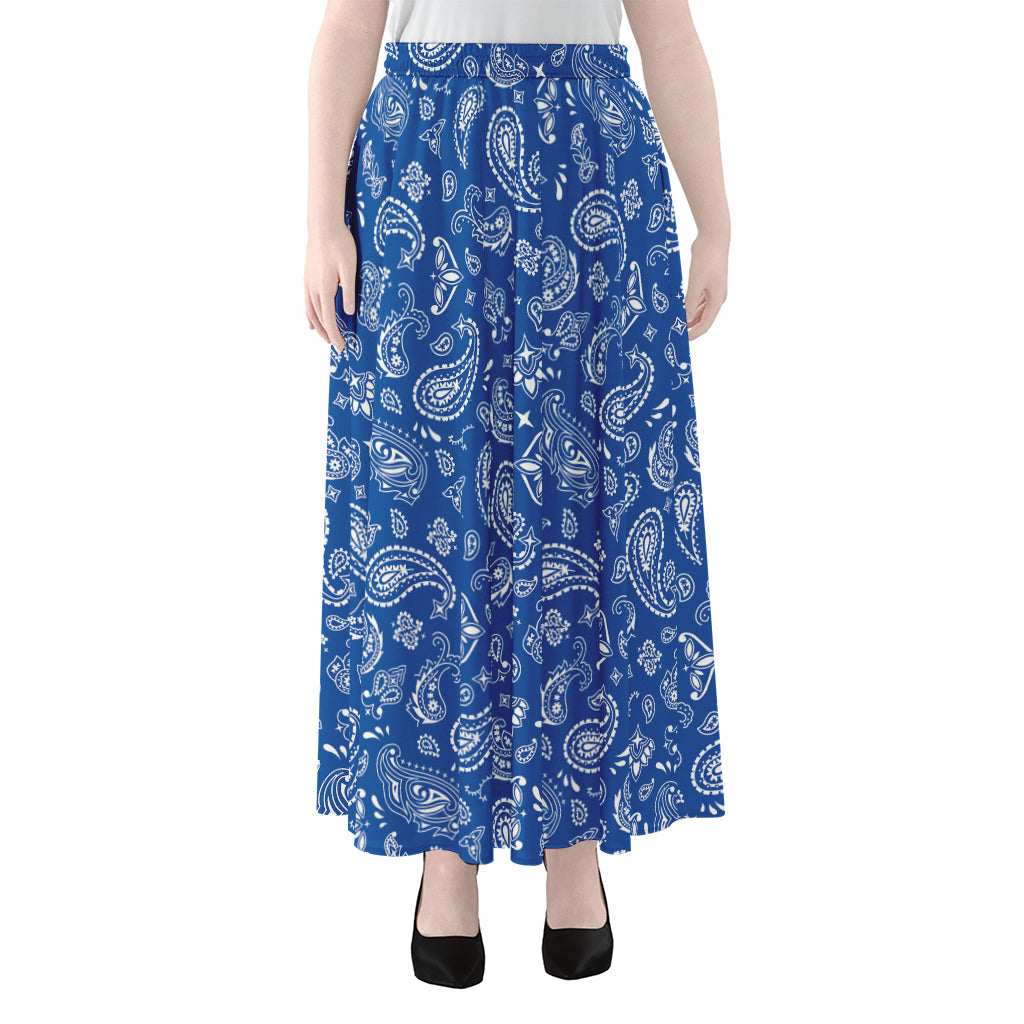 Blue Paisley Bandana Pattern Print Chiffon Maxi Skirt