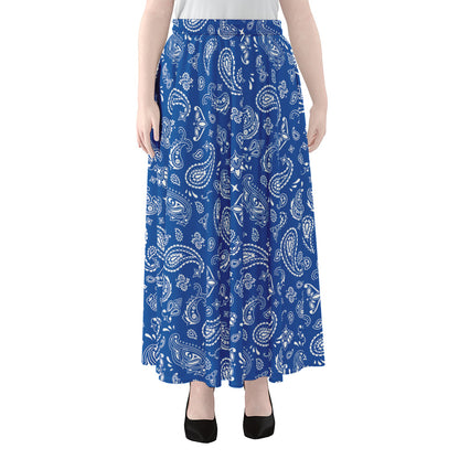 Blue Paisley Bandana Pattern Print Chiffon Maxi Skirt