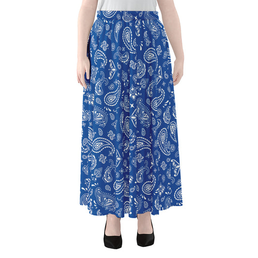 Blue Paisley Bandana Pattern Print Chiffon Maxi Skirt