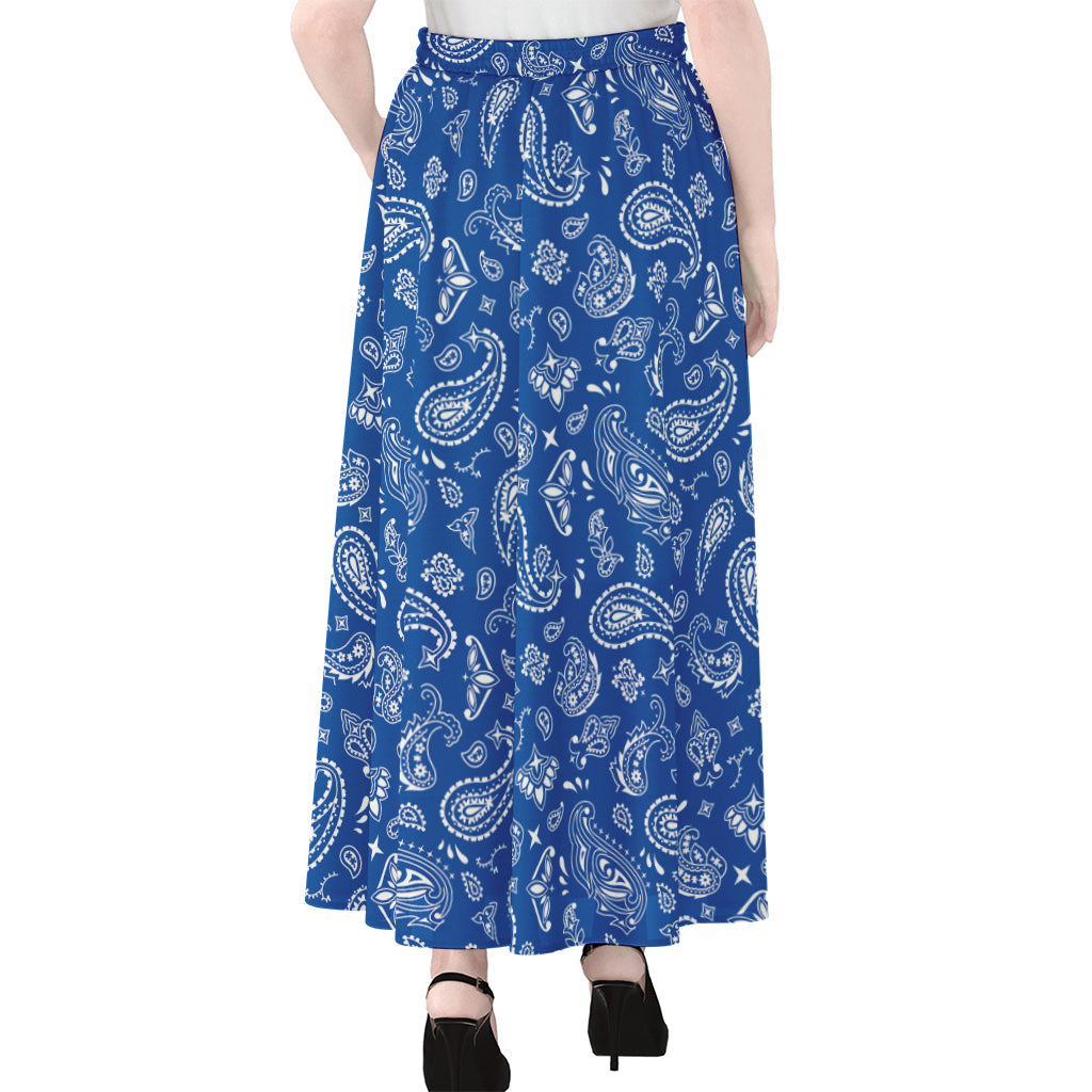 Blue Paisley Bandana Pattern Print Chiffon Maxi Skirt