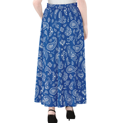 Blue Paisley Bandana Pattern Print Chiffon Maxi Skirt