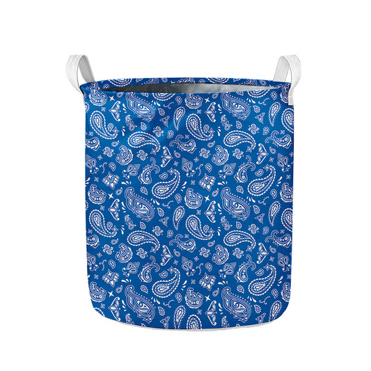 Blue Paisley Bandana Pattern Print Collapsible Laundry Basket
