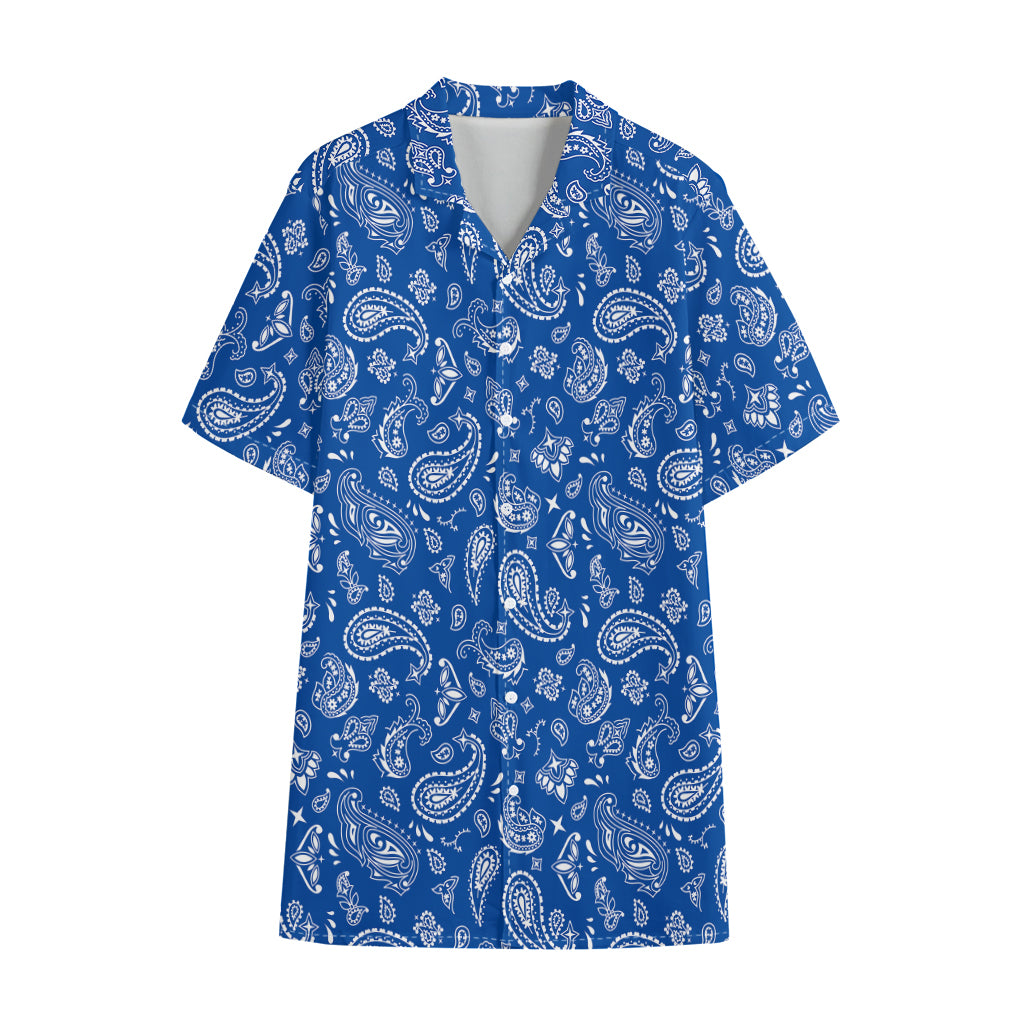 Blue Paisley Bandana Pattern Print Cotton Hawaiian Shirt