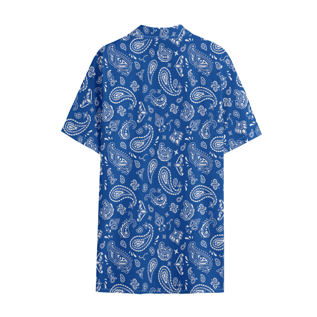 Blue Paisley Bandana Pattern Print Cotton Hawaiian Shirt