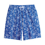 Blue Paisley Bandana Pattern Print Cotton Shorts