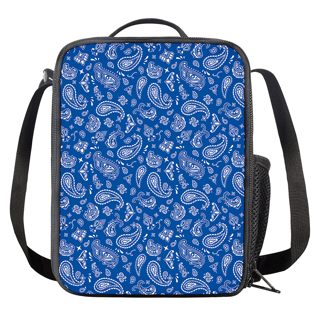 Blue Paisley Bandana Pattern Print Crossbody Lunch Bag