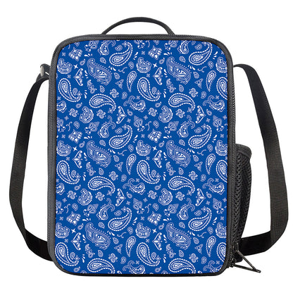 Blue Paisley Bandana Pattern Print Crossbody Lunch Bag