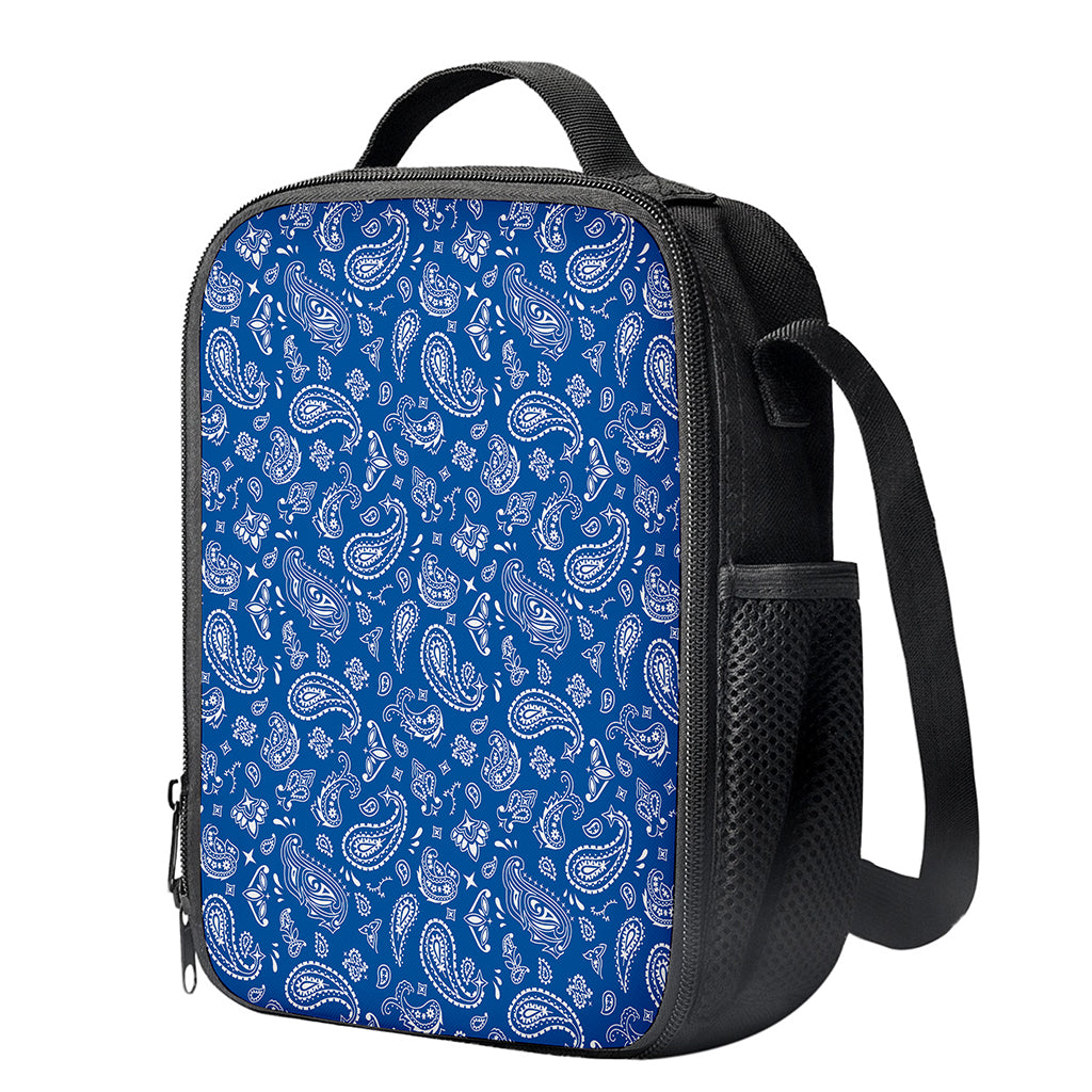 Blue Paisley Bandana Pattern Print Crossbody Lunch Bag