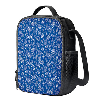 Blue Paisley Bandana Pattern Print Crossbody Lunch Bag