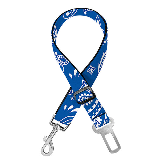 Blue Paisley Bandana Pattern Print Dog Seat Belt