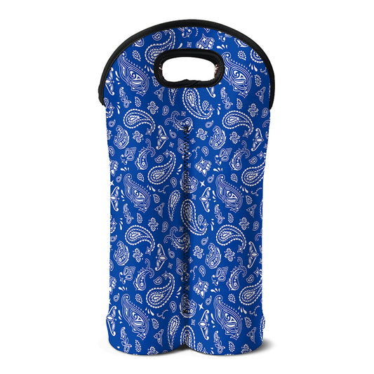 Blue Paisley Bandana Pattern Print Double Neoprene Wine Tote