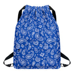 Blue Paisley Bandana Pattern Print Drawstring Backpack