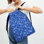 Blue Paisley Bandana Pattern Print Drawstring Backpack