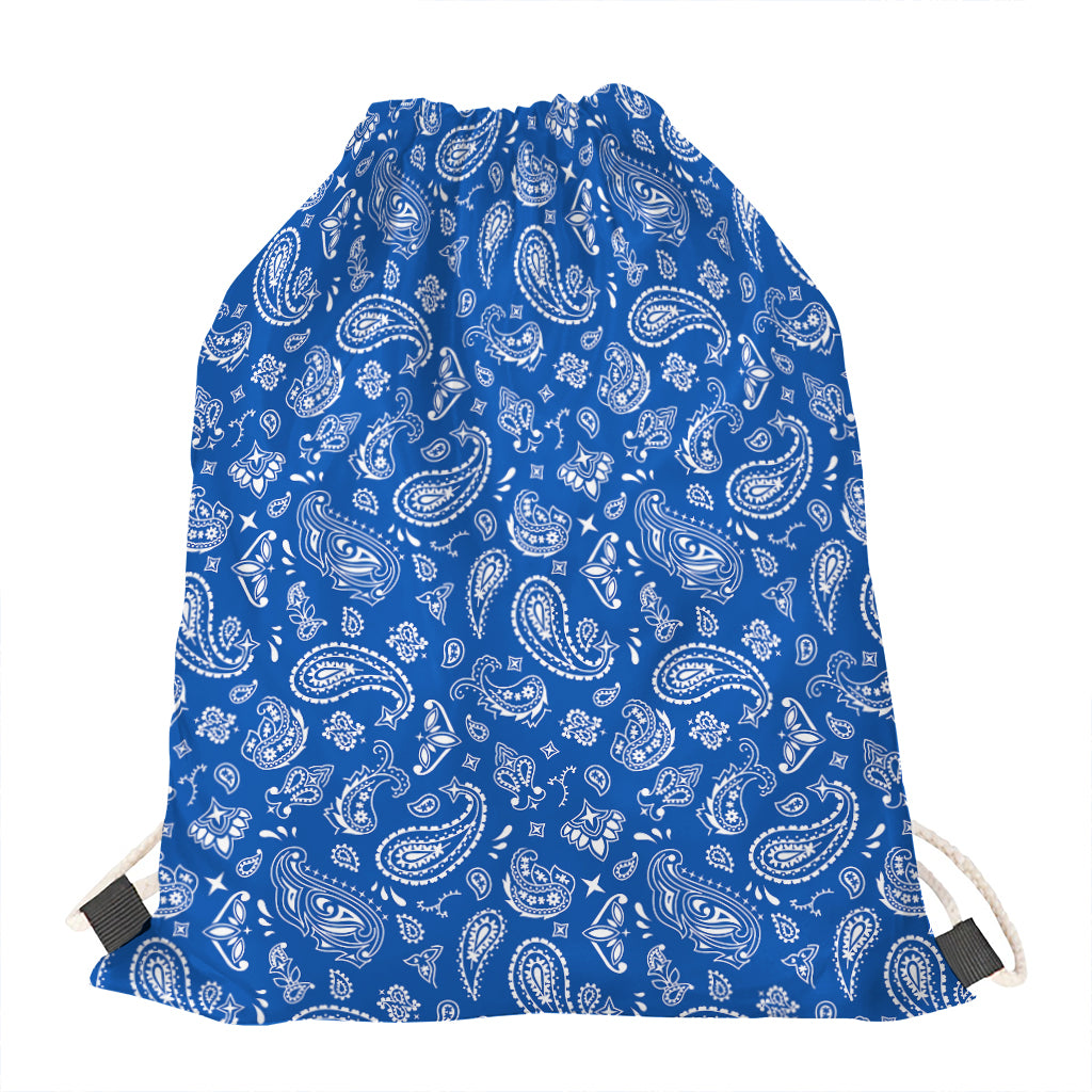 Blue Paisley Bandana Pattern Print Drawstring Bag