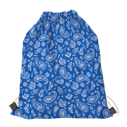 Blue Paisley Bandana Pattern Print Drawstring Bag