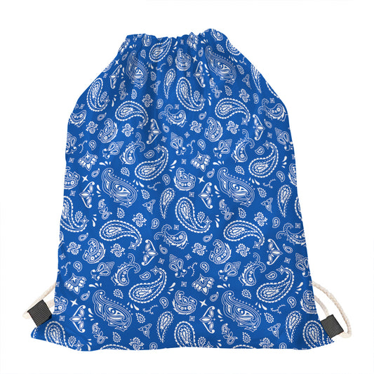 Blue Paisley Bandana Pattern Print Drawstring Bag