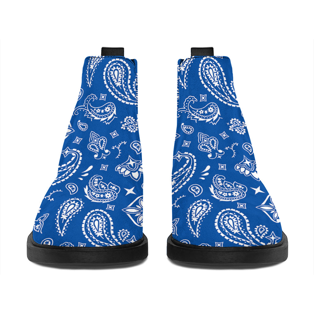 Blue Paisley Bandana Pattern Print Flat Ankle Boots