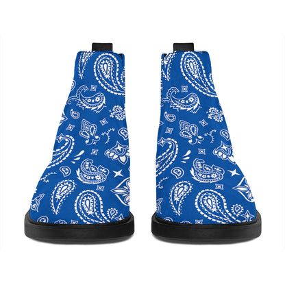 Blue Paisley Bandana Pattern Print Flat Ankle Boots