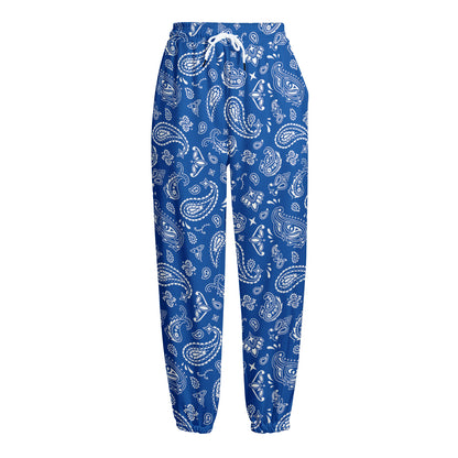 Blue Paisley Bandana Pattern Print Fleece Lined Knit Pants