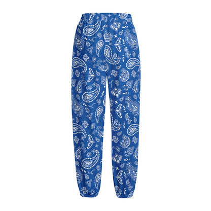 Blue Paisley Bandana Pattern Print Fleece Lined Knit Pants