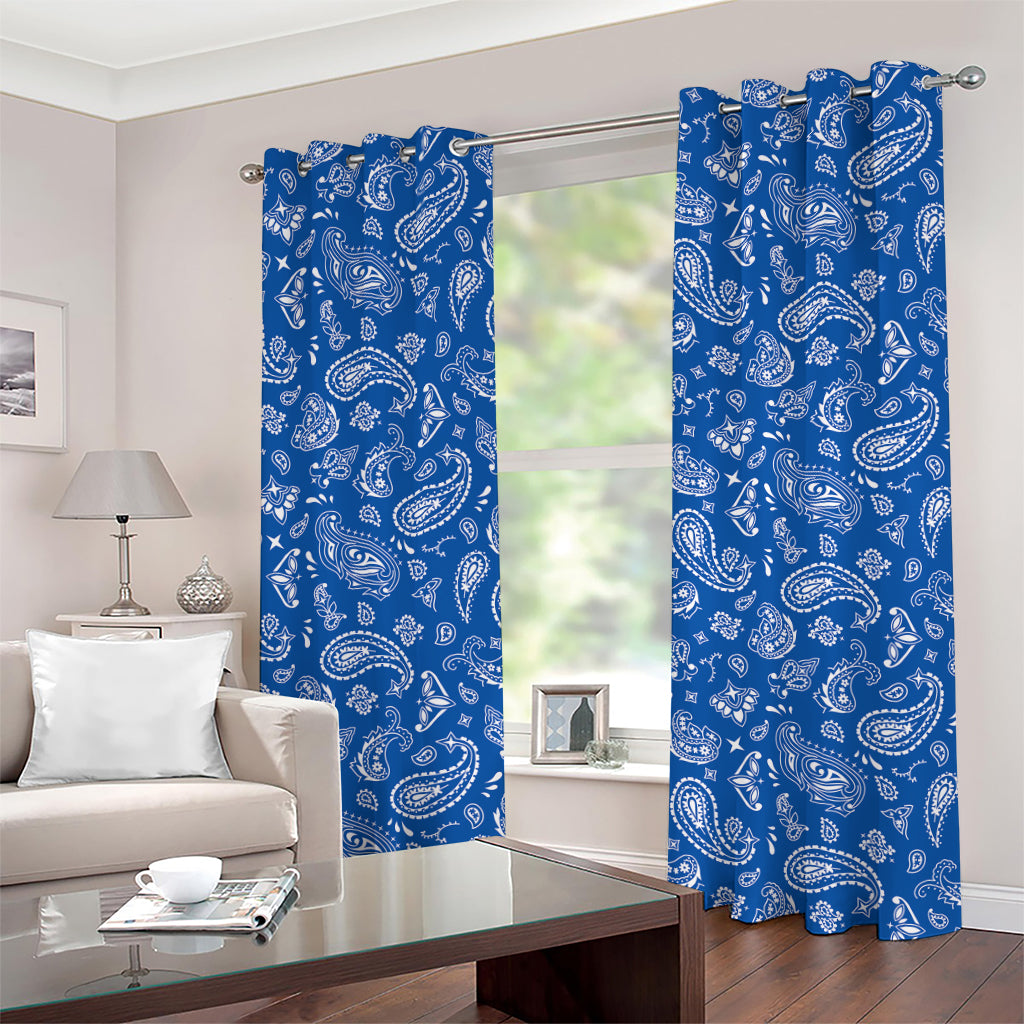 Blue Paisley Bandana Pattern Print Grommet Curtains