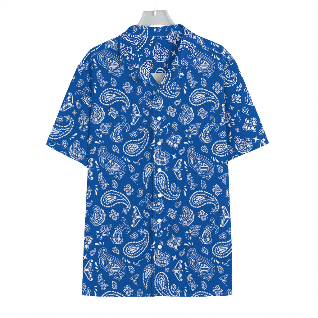 Blue Paisley Bandana Pattern Print Hawaiian Shirt