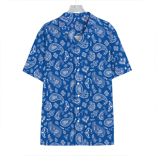 Blue Paisley Bandana Pattern Print Hawaiian Shirt