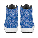 Blue Paisley Bandana Pattern Print High Top Leather Sneakers