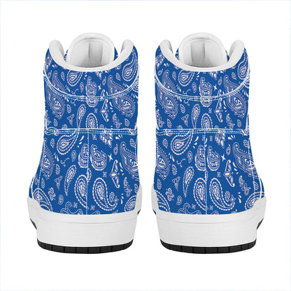 Blue Paisley Bandana Pattern Print High Top Leather Sneakers
