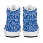 Blue Paisley Bandana Pattern Print High Top Leather Sneakers