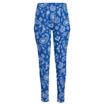 Blue Paisley Bandana Pattern Print High-Waisted Pocket Leggings