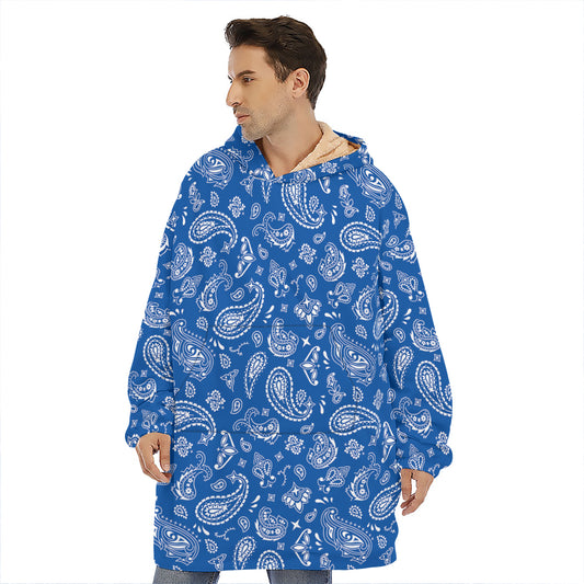 Blue Paisley Bandana Pattern Print Hoodie Blanket