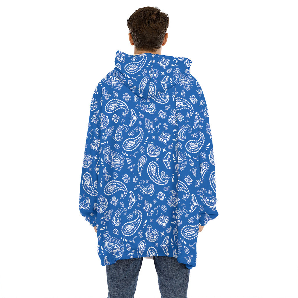Blue Paisley Bandana Pattern Print Hoodie Blanket
