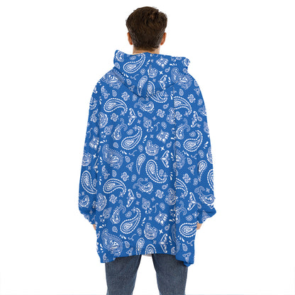 Blue Paisley Bandana Pattern Print Hoodie Blanket