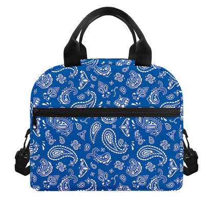 Blue Paisley Bandana Pattern Print Insulated Lunch Bag