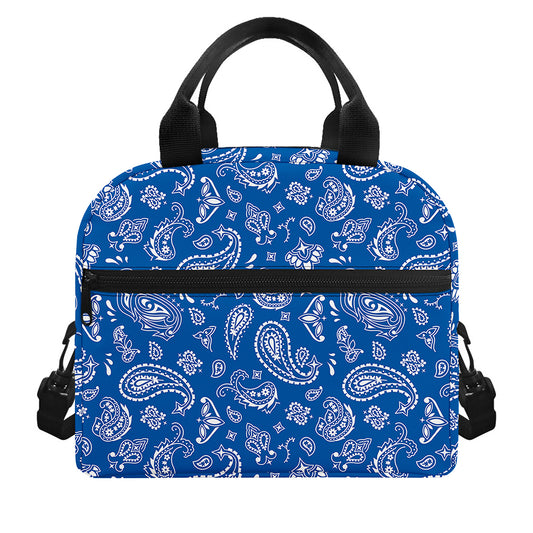 Blue Paisley Bandana Pattern Print Insulated Lunch Bag