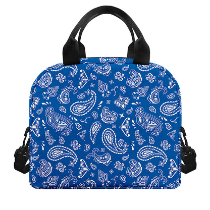 Blue Paisley Bandana Pattern Print Insulated Lunch Bag