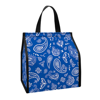 Blue Paisley Bandana Pattern Print Insulated Lunch Tote